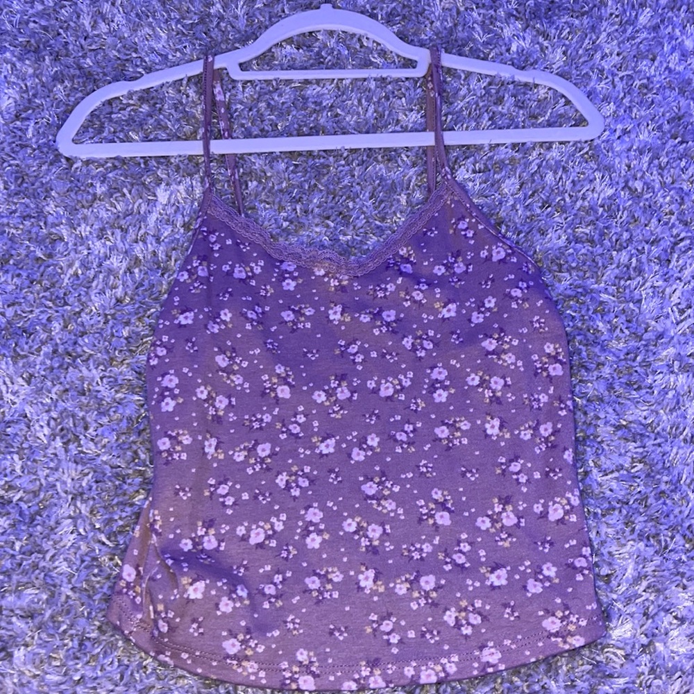 Pink White Tank Top With Lace V-Neck